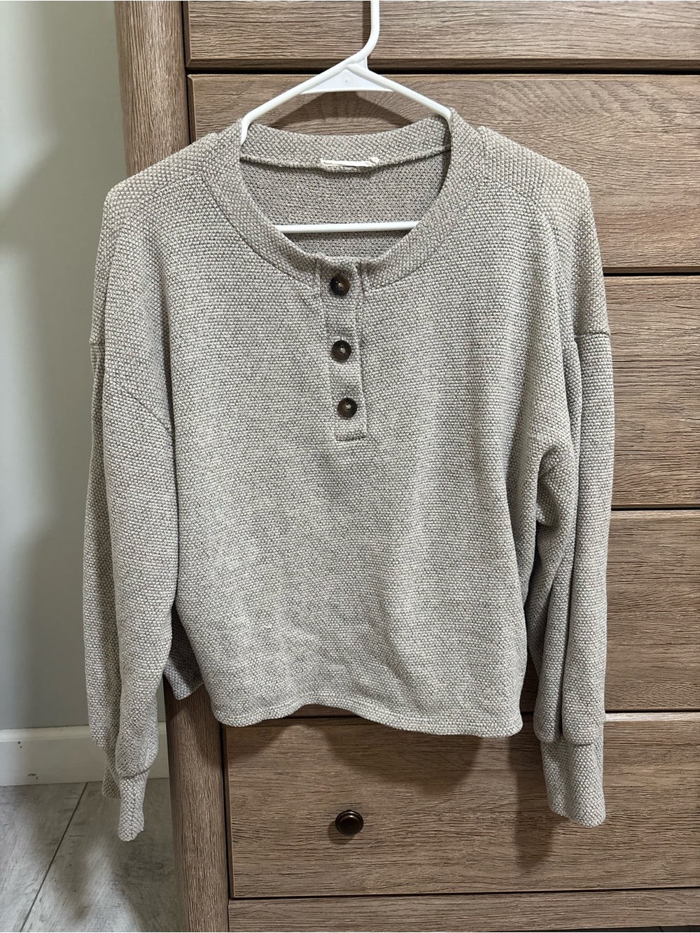 Lush Neutral Taupe Henley Sweater